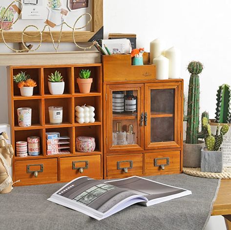 AmazonSmile: 5-Drawer Desk Organizer - Vintage Wooden Storage Box w/ 5 Wide Storage Drawers - Rustic Shelf Drawer - Home Office Desk Organizers and Accessories - Multilevel Wood Table Top Desk Drawer Organizer : Office Products Problem Solving Products, Table Top Desk, Desk Drawer Organizer, Vintage Drawer, House Redo, Organizer Office, Drawer Desk, Rustic Shelf, Things I Need To Buy