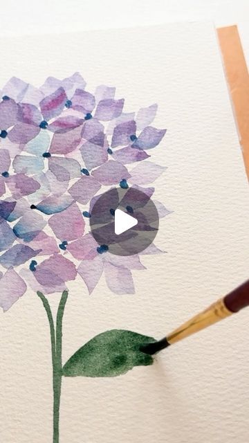 Kawai | Watercolour • Lettering on Instagram: "Hydrangea 💜💙  I’ve painted these with an angular brush before but wanted to experiment with a square brush. I think they both work well. Will share the full video once I edit it 🥰  . . .  #hydrangea #spring #springflowers #watercolorflowers #watercolorflorals #easyart #simpleart #watercolor #flowerpainting #watercolour #flowers #painting #aquarelle #aquarela #relaxingart #arttutorial #watercolorpainting" Watercolour Hydrangeas How To Paint, Watercolor Hydrangea Step By Step, Hydrangea Watercolor Painting, Watercolour Flowers Painting, Watercolour Lettering, Watercolor Videos, Watercolor Hydrangea, Relaxing Art, Watercolor Lettering