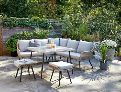 Argos Home Malta 6 Seater Steel Corner Sofa Set £650 @ Argos Garden Corner, Corner Dining Set, Dining Sofa, Corner Sofa Set, Garden Wallpaper, Sofa Set Designs, Diy Garden Furniture, Garden Dining Set, Garden Sofa