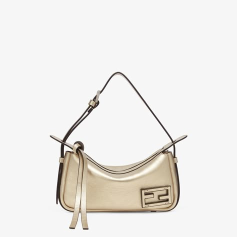 Simply Fendi Mini - Champagne-colored metallic leather mini-bag | Fendi Mini Fendi Bag, Fendi Mini, Fendi Bag, Mini Champagne, Gold Bag, Dior Couture, Airport Fashion, Metallic Bag, 2024 Collection