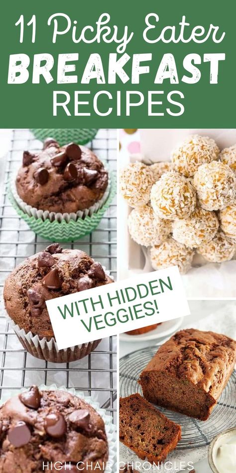 Collage of healthy breakfast ideas for kids with hidden vegetables. Picky Eater Breakfast, Hidden Veggie Breakfast, Breakfast Recipes For Toddlers, Picky Eaters Breakfast, Healthy Breakfast Ideas For Kids, Vegetable Breakfast, Best Healthy Breakfast, Hidden Vegetable Recipes, Healthy Toddler Breakfast