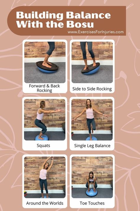 Bosu ball balance exercises. Bosu Ball Exercises Beginner, Bosu Balance Exercises, Bosu Ball Balance Exercises, Bosu Ball Exercises, Bosu Ball Workout, Bosu Workout, Ball Workout, Bosu Ball, Full Body Hiit Workout