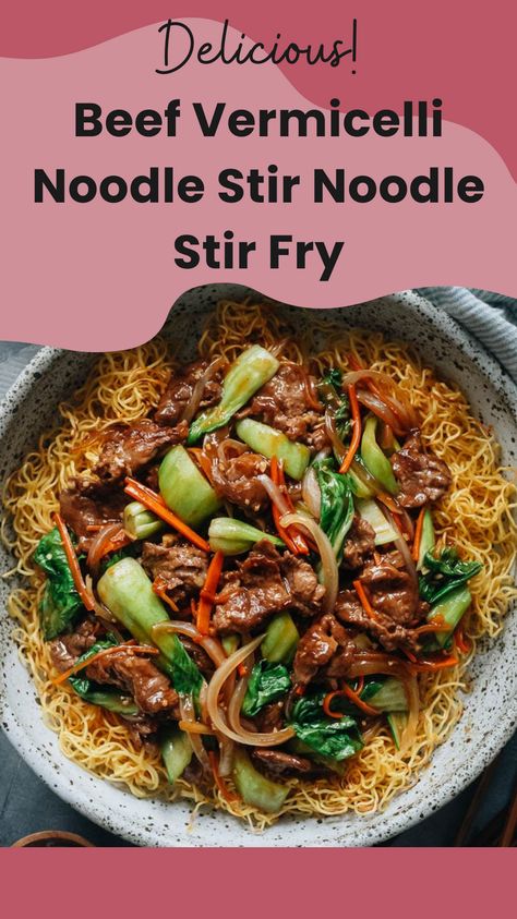 Rice Vermicelli Recipes Stir Fry, Vermicelli Noodles Recipes Stir Fry, Asian Vermicelli Recipes, Beef Vermicelli Bowl, Vermicelli Stir Fry, Stir Fry With Vegetables, Beef Vermicelli, Gf Dinners, Asian Cusine