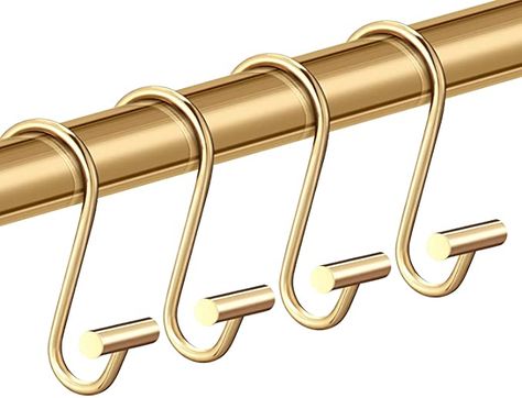 CHICTIE Gold Shower Curtain Hooks Rings, Decorative Shower Curtain Rings for Bathroom Shower Rod, Set of 12 Premium Rust-Resistant Metal Shower Hooks Hangers T Shaped Design : Home & Kitchen Gold Shower Curtain, Curtain Hangers, Gold Shower, Retro Bathrooms, Power Room, Bathroom Themes, Shower Hooks, Shower Rod, Curtain Rings