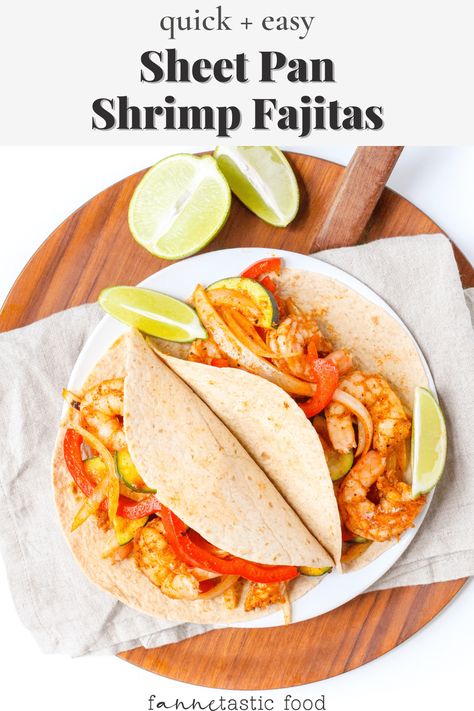 Sheet pan fajitas with shrimp are a mostly hands-off, super quick dinner! Featuring a homemade fajita seasoning and customizable fajita veggies. Sheet Pan Dinners Healthy, Oven Fajitas, Super Quick Dinner, Fajita Ingredients, Sheet Pan Fajitas, Pan Fajitas, Fajita Veggies, Sheet Pan Shrimp, Raw Shrimp