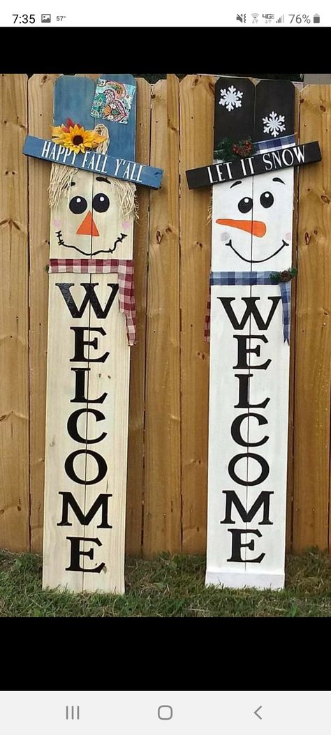 Wood Yard Art, Fall Decor Diy Crafts, Wood Snowman, Pallet Christmas Tree, Barn Wood Projects, Door Signs Diy, Pallet Christmas, Easy Fall Crafts, Christmas Signs Wood