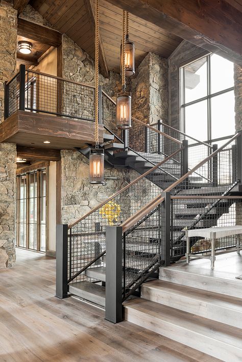 House Tour: Utah Ranch House by LMK Interior Design | Utah Style Industrial Staircase, Hgtv Designers, Loft Stil, Interior Minimalista, Industrial Interior Design, Industrial House, Staircase Design, Stairs Design, Barn House