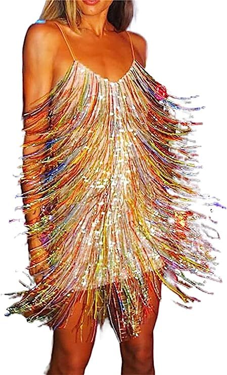 Fringe Dance Dress, Party Hairstyles For Long Hair, Backless Ball Gown, Sparkly Mini Dress, Mini Dress Hot, Bodycon Tank Dress, Summer Bodycon Dress, Sequin Decor, Sequin Evening Dresses