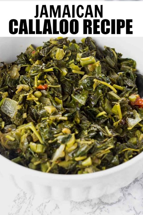 Jamaican Collard Greens Recipe, Jamaican Callaloo Recipe, Callaloo Recipe, Jamaican Soup, Tropical Breakfast, Jamaica Food, Carribean Food, Jamaican Cuisine, Jamaican Dishes