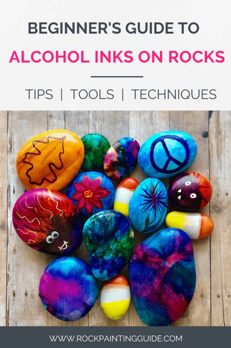 Using Alcohol Inks, Rock Painting Supplies, Alcohol Ink Glass, Painting Guide, Kid Ink, Rock Painting Tutorial, Alcohol Ink Crafts, Ink Crafts, Painted Rocks Diy