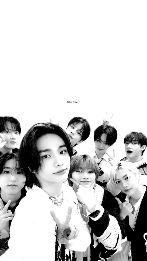 Stray Kids Wallpaper Iphone, Stray Kids Ot8 Wallpaper, Skz Black And White, Black N White Wallpaper, Lockscreen Design, Ios 7 Design, Phone Decoration, Kids Background, Skz Wallpaper