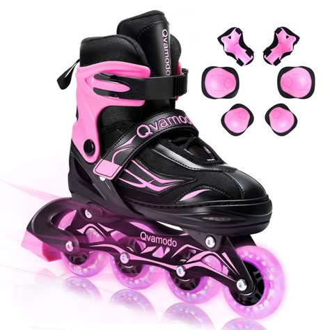 Qvamodo Adjustable Inline Skates for Women Men Girls Boys with Fun Lighting Wheels& Protective Gears, Safe Roller Skates for Beginners Kids Teens Youth Adult Fun Lighting, Custom Skates, Teens Toys, Girls Roller Skates, Kids Roller Skates, New Barbie Dolls, Kids Skates, Roller Skate Shoes, Roller Skaters