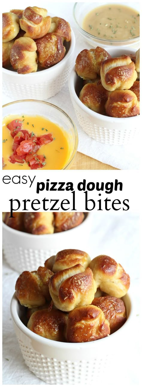 Super easy pretzel bites made with pizza dough. #lifealittlebrighter #snack #kidsnack #easysnack #pretzels #pizzadough #easypretzels #fun #funsnack #familyfun #easyrecipe #kidrecipe #queso #honeymustard #bitesize Pizza Dough Pretzel Bites, Super Easy Pizza Dough, Easy Pretzel Bites, Store Bought Pizza Dough, Pretzel Bites Recipes, Baking Soda Bath, Easy Pizza Dough, Homemade Pretzels, Movie Snacks