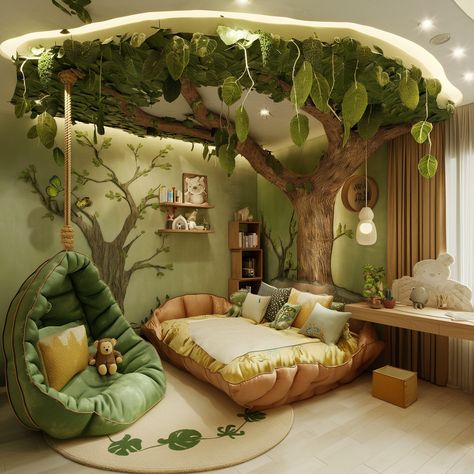 Sylvan Dreams: Waking Up to Nature-Inspired Bedroom Bliss - ArtistryApex.com Nature Inspired Rooms Bedrooms, Forest Playroom Ideas, Forest Themed Bedroom Kids, Bedroom Ideas Forest, Forest Inspired Living Room, Kids Forest Bedroom, Forest Room Ideas, Arch Bedroom, Forest Theme Bedroom