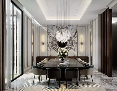 Luxury Modern Dining Room, Luxury Dining Room Decor, Modern Dining Room Ideas, Fine Dining Room, Custom Dining Chairs, Dining Room Accent Wall, Villa Apartment, Luxurious Dining Room, Opulent Interiors