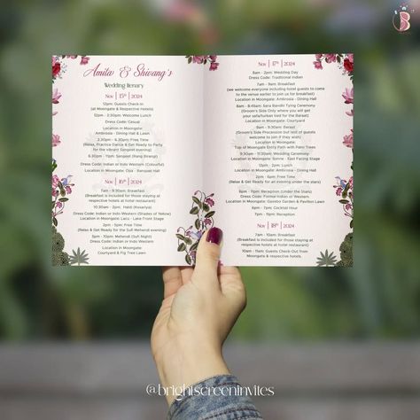 Designed a Customised Wedding Itenary Card for the Event Card #brightscreeninvites #brightscreenartworks #WeddingReels #WeddingInvitation #WeddingTraditions #weddinginvites Moon Gate, Dress Code Casual, Event Card, Dining Hall, Hotel Guest, Custom Wedding, Art Works, Wedding Invitations, Quick Saves