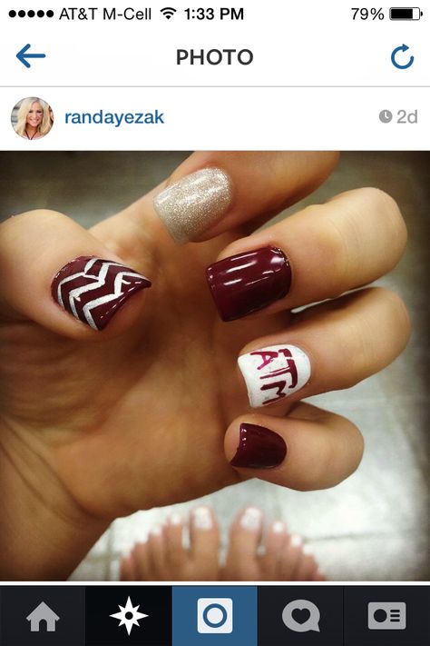 Texas A&M nails #gigem Texas A&m Nails, Aggie Nails, M Nails, Spring Texas, Texas Aggies, Sns Nails, Bride Of Chucky, Nail Blue, Popular Nail Designs