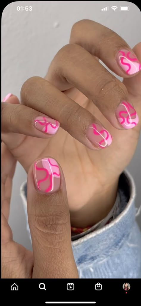 Easy Acrylic Designs, Regular Gel Nail Designs, Gel Nail Designs No Tips, Simple Aesthetic Nails Short, Boho Pink Nails, Nail Ideas For Shorter Nails, Nail Designs One Finger, Short Nail Designs Summer Pink, Summer Short Nails Pink