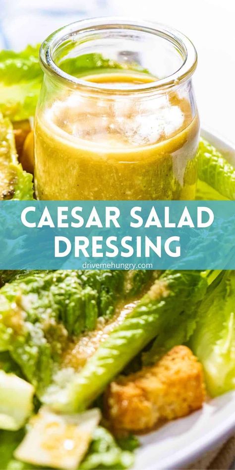 This homemade Caesar salad dressing is authentic, easy, and tastes better than store-bought dressing! It’s made with anchovies, garlic, parmesan cheese, lemon juice, and egg yolks for tasty Caesar dressing ready in 5 minutes! Homemade Ceasar Dressing With Anchovy, Homemade Ceasar Salad, Homemade Caesar Salad, Caesar Salad Dressing Recipe, Caesar Dressing Recipe, Homemade Caesar Salad Dressing, Recipes With Parmesan Cheese, Homemade Caesar, Salad Dressing Recipes Healthy