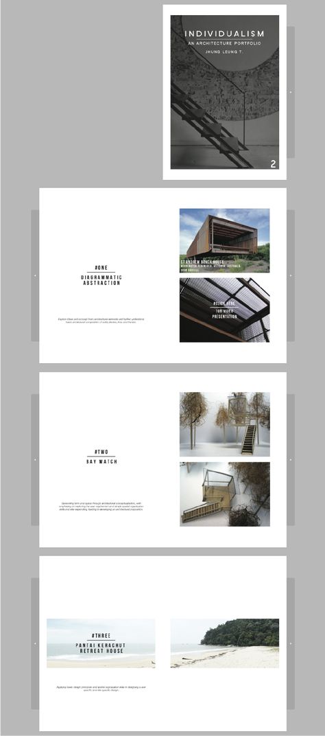 Architecture portfolio by Jhung Leung. It features simple layouts, nicely organized compositions that can inspire anyone who is trying to make a simple, but beautiful portfolio. Portfolio Design Layouts, Portfolio D'architecture, Design Portfolio Layout, Layout Portfolio, Landscape Architecture Portfolio, Architecture Portfolio Layout, 포트폴리오 레이아웃, Architecture Portfolio Design, Portfolio Covers