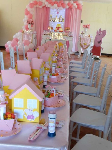 Princess Peppa Pig Birthday Party, Peppa Pig Bday Decorations, Peppa Pig Birthday Party Pastel, Pepper Pig Party Ideas, Peppa Pig Party Table Decor, Pepa Pig Birthday Decoration For Girl, Peppa Pig Simple Decoration, Pig Birthday Theme, Peppa Pig Birthday Decorations