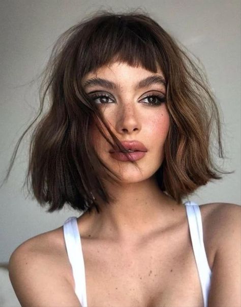 38 Flattering bob haircuts for fine hair to try in 2023 - Hi Fashion Girl Shoulder Length Hair Bangs Straight, Haircuts Autumn 2023, Interesting Bob Haircuts, Short Hair With Bangs 2023, Short Haircut Women 2023, Long Bob With Bangs 2023, Short Hair 2023 Trends Women Round Face, Bob Hair 2023, Bob With Bangs Wedding Hairstyles