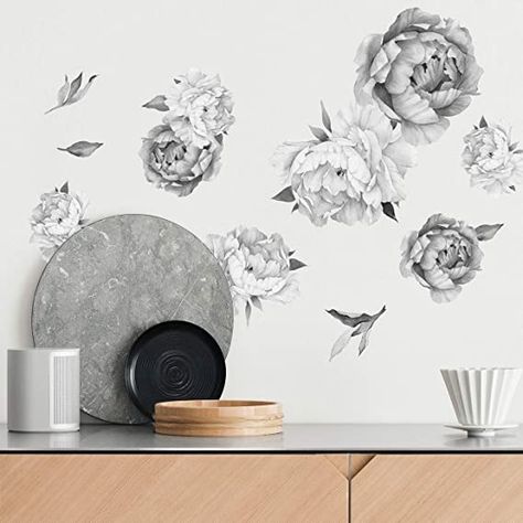 Peony Watercolor Wall Decals (Black and White Watercolor) - Peony Decor Flowers Wall Decals : Tools & Home Improvement Peony Decor, Laundry Decal, Botanical Bedroom, Peony Watercolor, Black And White Watercolor, Pink Wall Decor, Floral Wall Decals, Wall Decals For Bedroom, Watercolor Peonies