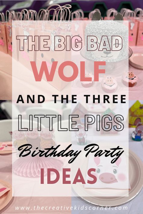 Big Bad Wolf Party Birthday, Three Little Pigs Birthday Party Ideas, Big Bad Wolf Party, Pig Themed Party Games, Wolf Birthday Party Ideas, Three Little Pigs Birthday Party, Pig Themed Birthday Party, Pig Themed Party, 3 Pigs And Big Bad Wolf