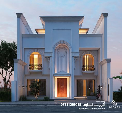 Clasic Houses, Creative Houses, Classic Elevation, Neo Classical Architecture, Classic Facade, Hotel Lobby Design, Stairs Design Interior, Classical House, Classic House Exterior