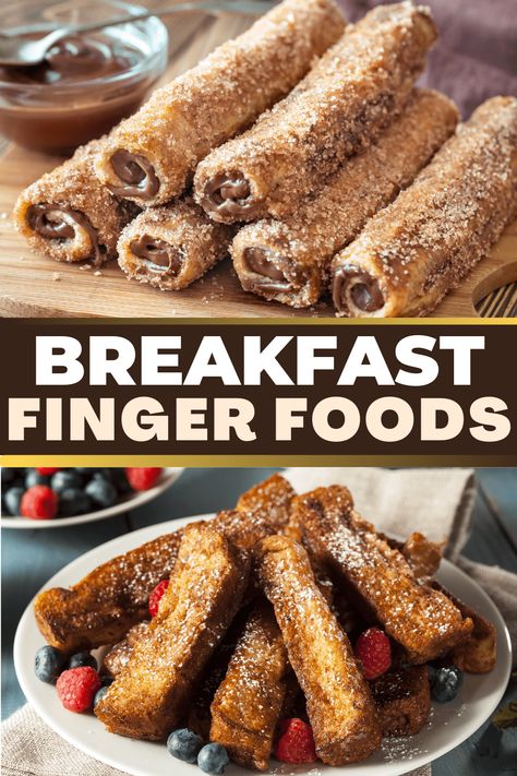 These breakfast finger foods make the most important meal of the day even more fun! Try one of these easy recipes and take your breakfast on the go! Appetizer For Breakfast, Finger Brunch Ideas, Breakfast Tornado Recipe, Best Breakfast Appetizers, Brunch Finger Foods Breakfast Recipes, Small Bites For Breakfast, Pick Up Breakfast Ideas, Brunch For Wedding Morning, Bachelorette Breakfast Ideas Mornings