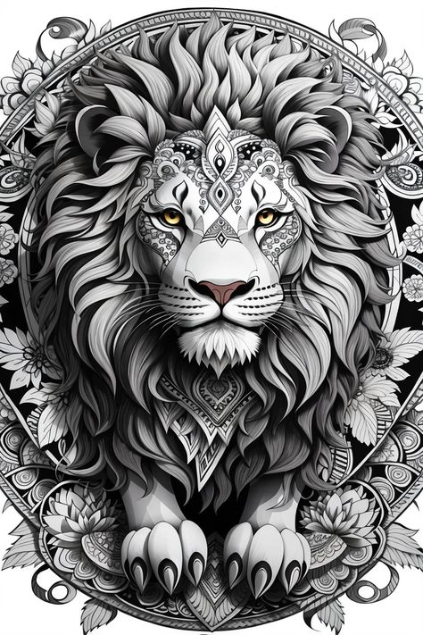 This title evokes a sense of awe and wonder. It is perfect for a photo of a lion in its natural habitat, looking regal and powerful. Beautiful Angel Tattoos, Pyrography Ideas, Lion Mandala, Easy Mandala, Mandala Animal, Majestic Lion, Lion Tattoo Design, Paper Quilling Patterns, Lion Pride