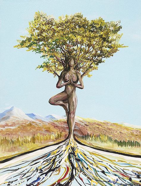 Yoga Kunst, Boom Kunst, Mother Earth Art, Tree Pose, Spiritual Artwork, Earth Art, Yoga Art, Goddess Art, Hippie Art