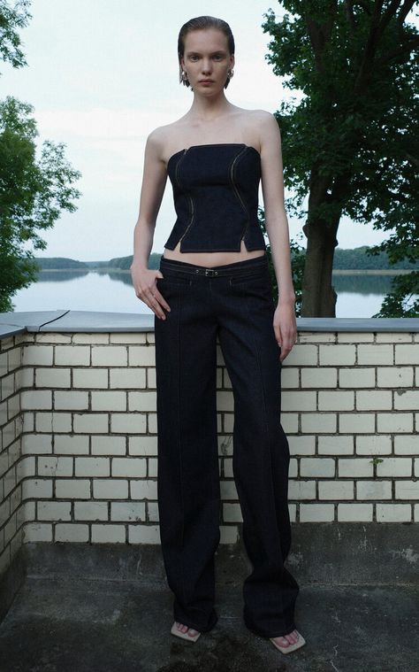 Aya Muse, Denim Corset Top, Denim Corset, Low Waisted, Wide Leg Denim, Corset Top, Moda Operandi, Muse, Wide Leg Pants