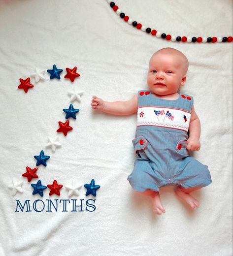 Happy 2 months baby boy! #baby #babyboy #july4th #july #milestonepictures July Pictures Month Of, July Monthly Baby Pictures, June Baby Monthly Picture, July Milestone Picture Ideas, 4th Of July Milestone Picture, Happy 2 Months Baby, Forth Of July Pictures Ideas Baby, One Month Old Fourth Of July, Forth Of July Baby Photo