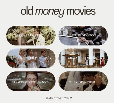 Old Money Movies, Money Movies, Crazy Rich, Breakfast At Tiffanys, Random Ideas, The Godfather, Old Money, Favorite Movies, Money