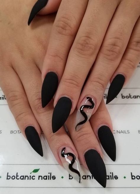 # Black Nails Goth Gel Nails Short, Slytherin Nails, Witchy Nails, Halloween Acrylic Nails, Rave Makeup, Long Nail Designs, Goth Nails, Edgy Nails, Grunge Nails