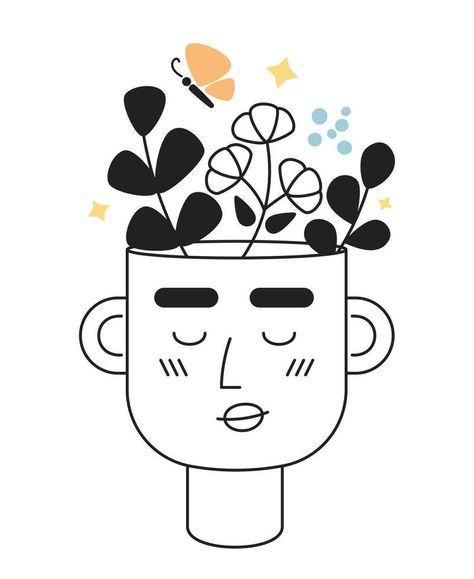 Think happy thoughts monochrome concept vector spot illustration. Self affirmations head 2D flat bw cartoon character for web UI design. Positive attitude isolated editable hand drawn hero image Affirmation Illustration Art, Bday Illustration, Attitude Illustration, Spot Illustration, Think Happy Be Happy, Self Affirmations, Vector Nature, Hero Image, Boho Art Drawings