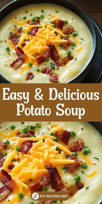 Looking for an easy dinner? This Potato Soup recipe is simple to make and full of flavor, with creamy potatoes, savory bacon, and a touch of sour cream. Potato Soup With Cheddar Cheese Soup, Soup With Potato Gnocchi, Recipe For Potato Soup Easy, Potato Soup With Yellow Potatoes, Creamy Based Soup, Simple Baked Potato Soup, Best Potatoes For Soup, Potato Soup With Dill, Creamy Bacon And Potato Soup