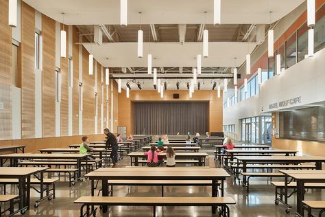 Hazel Wolf K-8 E-STEM School , Seattle Public Schools - NAC Architecture: Architects in Seattle & Spokane, Washington, Los Angeles, California Elementary Cafeteria Design, Academy Building, Malibu High School, School Floor Plan, Cafeteria Design, Stem School, School Awards, Sustainable Building, Open Staircase