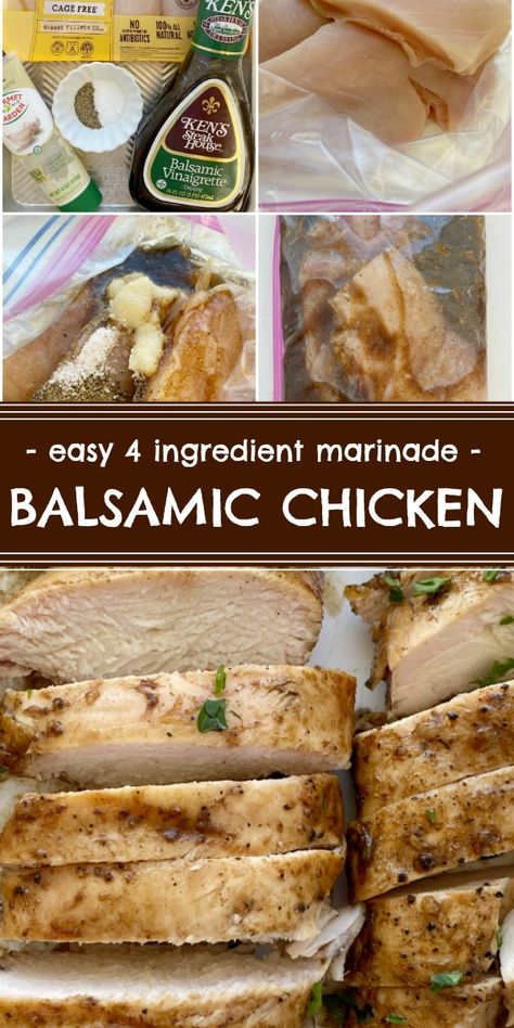 Baked Chicken Marinade, Sliced Chicken Breast Recipes, Easy Marinated Chicken, 4 Ingredient Chicken, Balsamic Salad Dressing, Balsamic Chicken Recipe, Balsamic Chicken Marinades, Balsamic Dressing Recipe, Chicken Breast Marinade