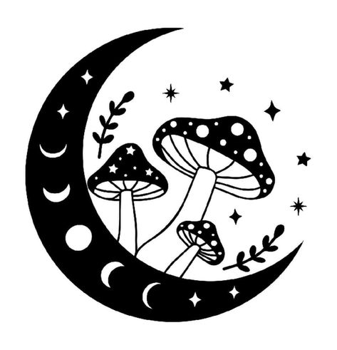 Mushroom Svg, Mushroom Moon, Mushroom Clipart, Seed Bead Bracelets Tutorials, Stars Svg, Abstract Tattoo Designs, Crystal Mushroom, Mystical Moon, Trippy Drawings