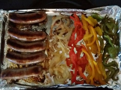 Grilled Brats With Peppers And Onions, Sheet Pan Brats And Peppers, Beer Brats With Peppers And Onions, Brats And Peppers And Onions, Brats Peppers And Onions, Brats With Peppers And Onions, Waldorf Fall, Sheet Meals, Sweet Italian Sausage Recipes