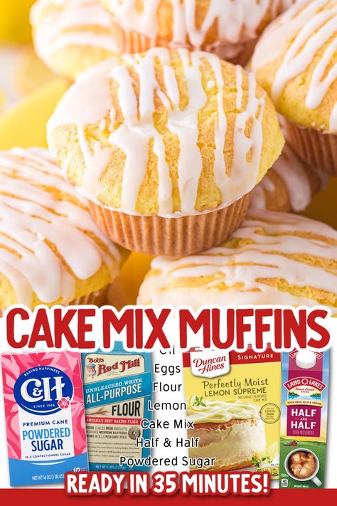 Combining the convenience of boxed cake mix and the comfort of homemade goodies, you can whip up these quick cake mix muffins in no time. Bursting with bright lemon flavor and topped with a sweet, tangy glaze, they are the perfect addition to your breakfast table. How To Make Cake Mix Into Muffins, Cake Box Muffins, Muffins With Yellow Cake Mix Boxes, Lemon Muffins From Cake Mix Recipes, Cake Mix Muffins Recipes 3 Ingredients, Cake Mix Lemon Muffins, Muffins From Cake Mix Recipes, Cake Mix Muffins Recipes, Boxed Muffin Mix Better