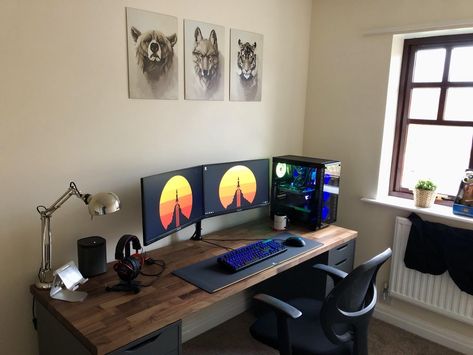 Cozy Workstation, Monitor Setup, Computer Desk Setup, Pc Gaming Setup, Desktop Setup, Desk Inspiration, Gaming Room Setup, Gamer Room, Computer Setup