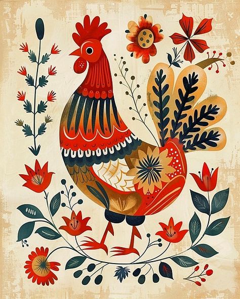 Download free HD stock image of Ai Generated Rooster Rooster Folk Art, Chicken Folk Art, Felt Chickens, Rooster Images, Nordic Folk Art, Rooster Illustration, Modern Folk Art, Rooster Painting, Chicken Painting