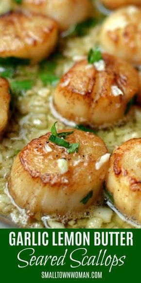 Seared Garlic Lemon Butter Scallops | Seafood | Scallops | Lemon Butter Recipes | Lemon Butter Seafood Recipes | Mother's Day Brunch | Dinner Party Recipe | Seafood Recipes | Small Town Woman | #scallopsfordinner #seafoodlove #butteredscallops via @bethpierce0151 #FishRecipes Best Scallop Recipe, Easy Christmas Dinner Menu, Seafood Scallops, Tilapia Fish Recipes, Fish Recipes Baked, Seared Scallops, Scallop Recipes, Fish Recipes Healthy, Pescatarian Recipes