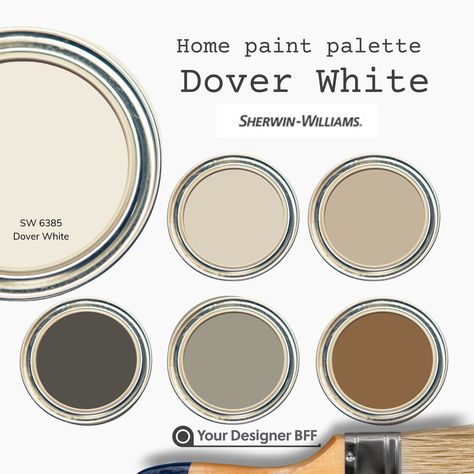 Colors That Go With Dover White, Dover White And Accessible Beige, Dover White Color Palette, Dover White Sherwin Williams Walls, Dover White Exterior House, Dover White Trim, Dover White Sherwin Williams, Sw Dover White, Small Bathroom Color Ideas