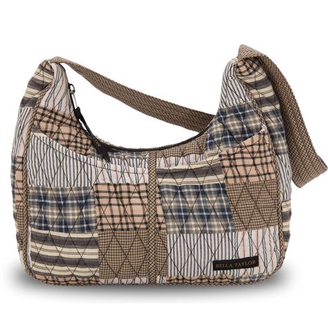 PRICES MAY VARY. Country American Patchwork: Ashmont is our timeless palette of warm grey, antiqued tan, and vintage white quilted cotton fabrics in plaids and stripes in a traditional American patchwork layout. Sized Just Right: Not too big and not too small, the Blakely quilted purse measures 11" wide, 9.5” high at the sides (7" in the middle), and 4" deep. It’s the perfect size hobo-style pocketbook to carry everything you need, and the secure top zipper closure keeps your belongings safe ins Downtown Outfits, Fabric Purses, Quilted Purses, Americana Fashion, Hobo Shoulder Bag, Lightweight Quilt, Hobo Style, Fire Fits, Warm Grey