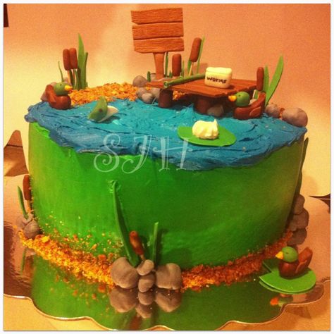 Fishing cake Fishing Cake, Fish Cake, Retirement Gifts, Cake Ideas, Party Ideas, Birthday Cake, Fishing, Fish, Cake