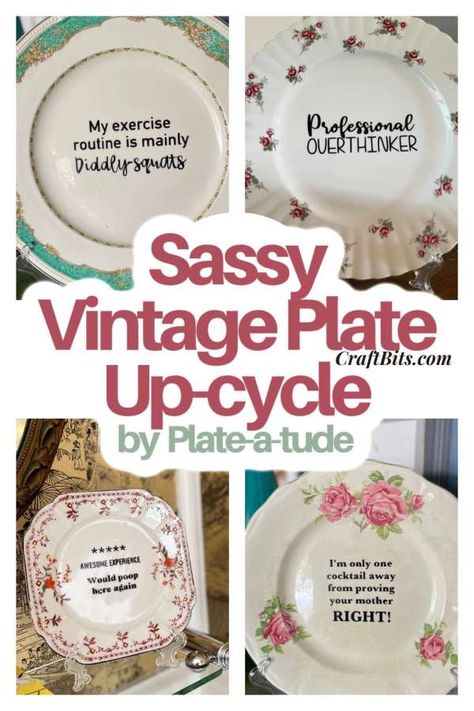 Old Dishes Repurpose, Old China Craft Ideas, Vintage Plate Repurpose, Things To Do With Old Plates, China Plate Crafts, Vintage China Crafts, Upcycle Old Plates, Old Plates Crafts Diy Projects, Clear Plate Crafts